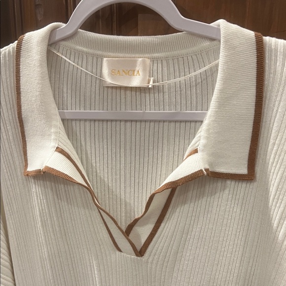 Sancia Teofila Cream / Off White Sweater with Brown Trim - Picture 4 of 11